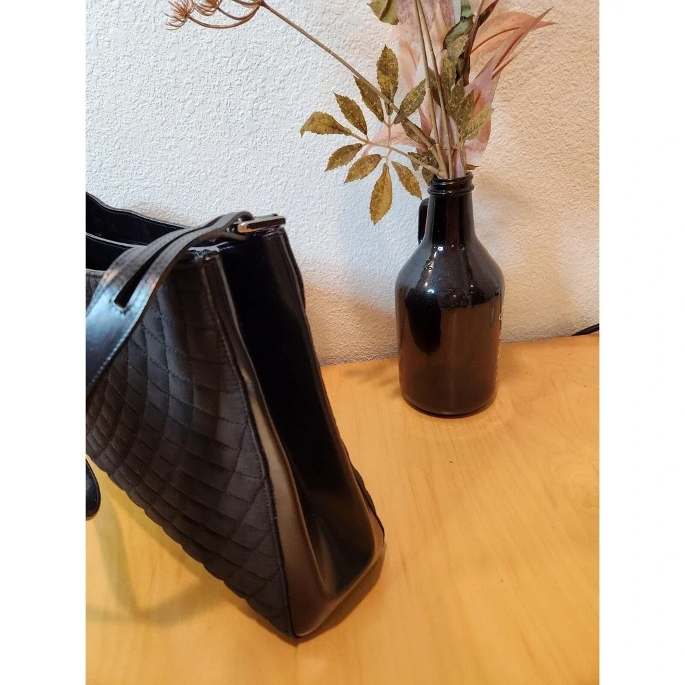 Vintage Bally Black Quilted Nylon Patent Leather Shoulder Bag 12x7 Designer hobo